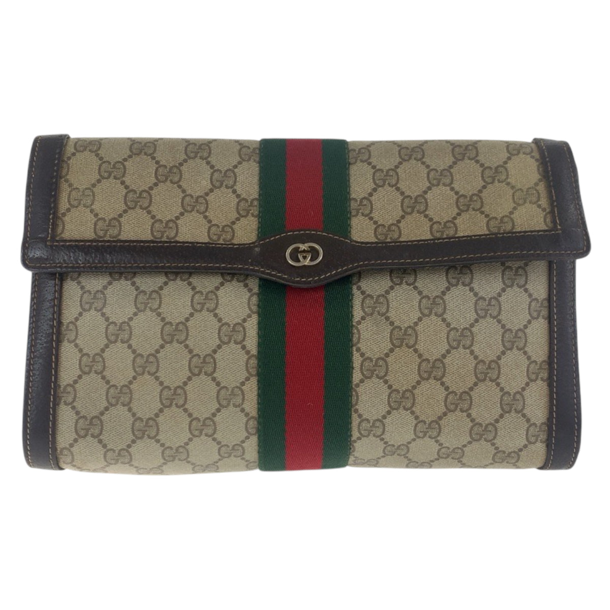 18135
GUCCI グッチ ヴィンテージ オールドグッチ シェリーライン インターロッキング ブラウン ゴールド金具 GGスプリームキャンバス / レザー クラッチバッグ セカンドバッグ  レディース B