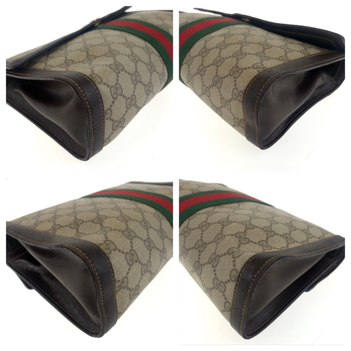 18135
GUCCI グッチ ヴィンテージ オールドグッチ シェリーライン インターロッキング ブラウン ゴールド金具 GGスプリームキャンバス / レザー クラッチバッグ セカンドバッグ  レディース B