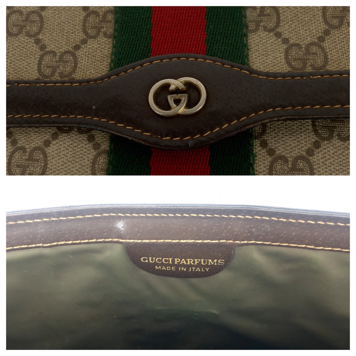 18135
GUCCI グッチ ヴィンテージ オールドグッチ シェリーライン インターロッキング ブラウン ゴールド金具 GGスプリームキャンバス / レザー クラッチバッグ セカンドバッグ  レディース B