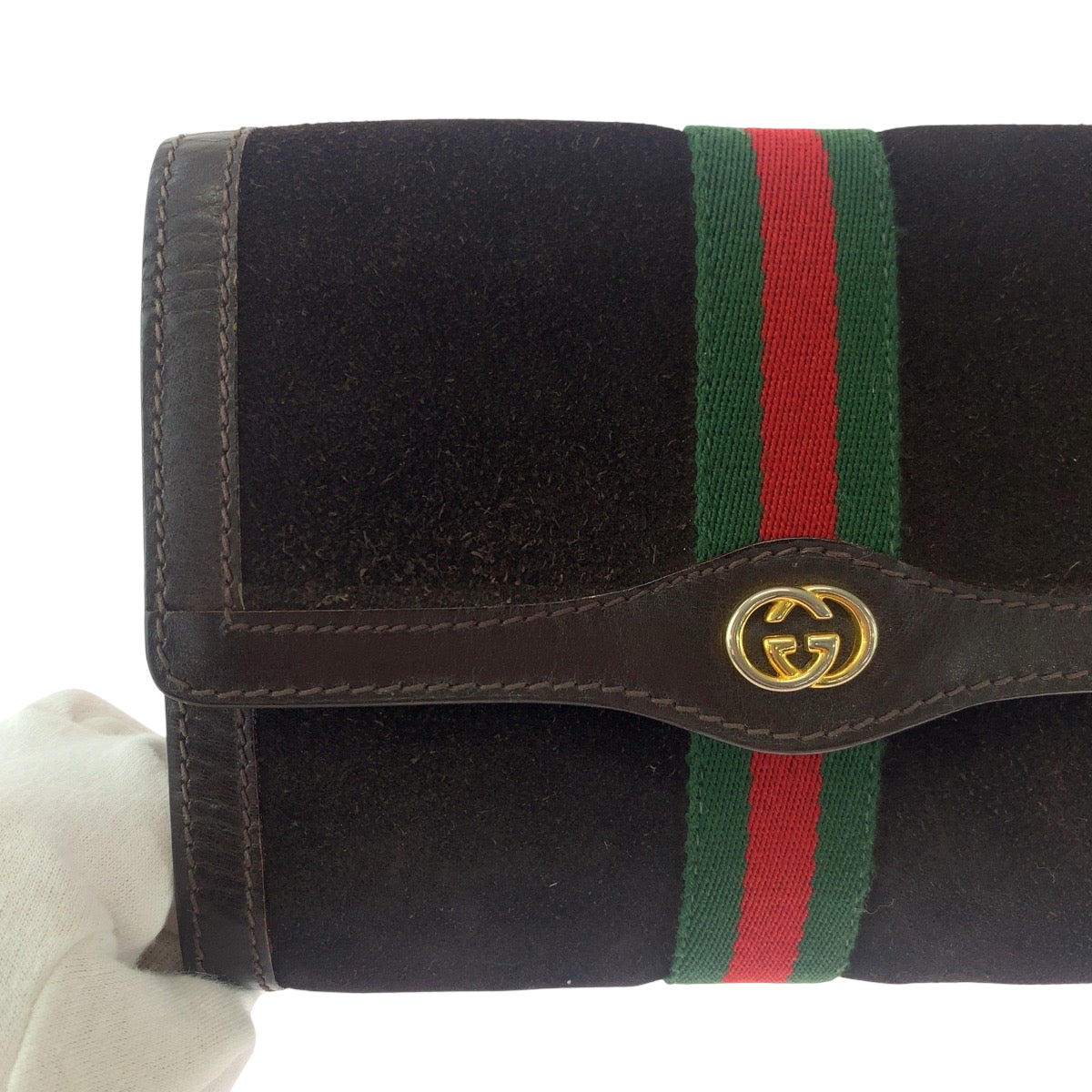 18136
GUCCI グッチ オールドグッチ シェリーライン グッチパフューム ブラウン ゴールド金具 スウェード クラッチバッグ セカンドバッグ  レディース ABP25
