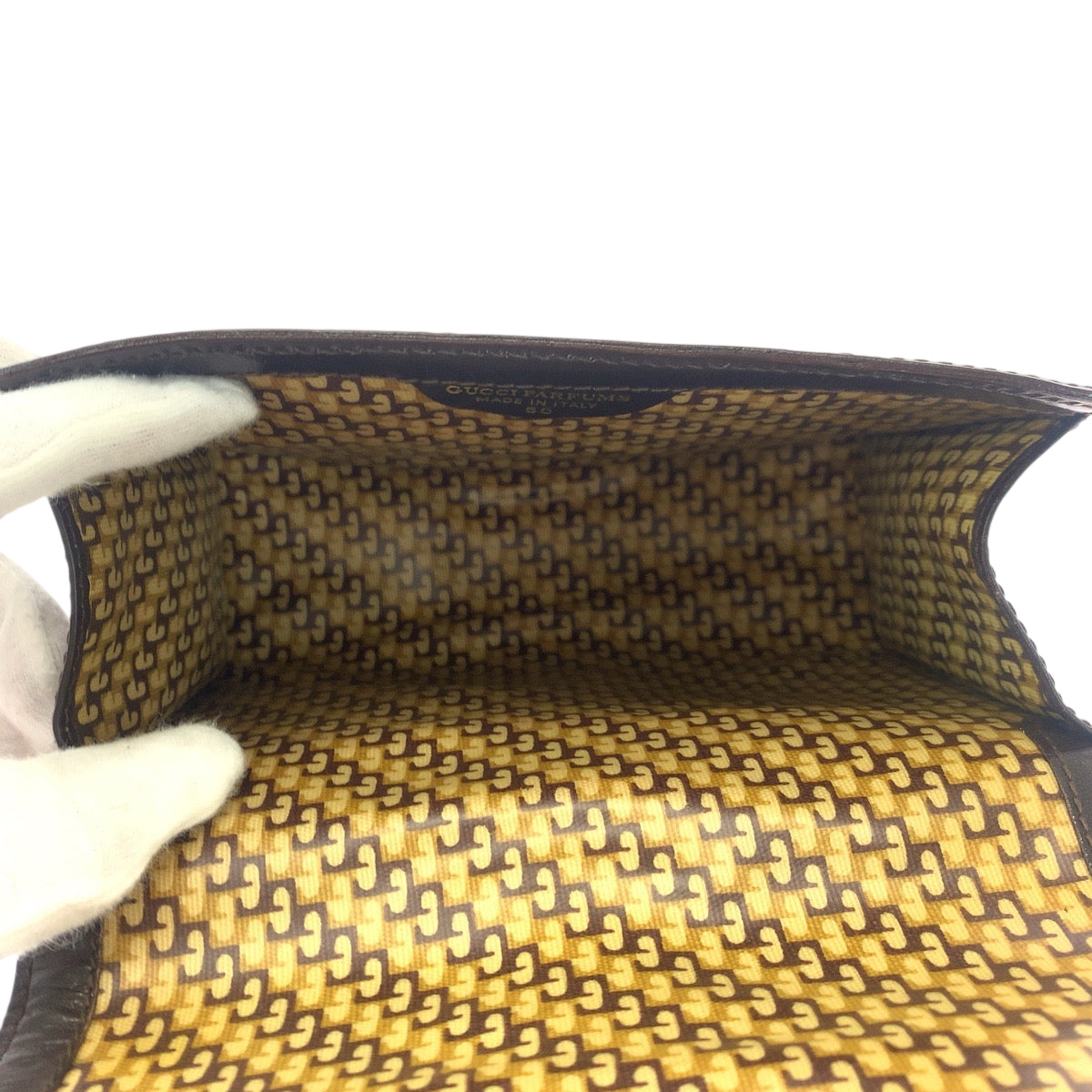 18136
GUCCI グッチ オールドグッチ シェリーライン グッチパフューム ブラウン ゴールド金具 スウェード クラッチバッグ セカンドバッグ  レディース ABP25