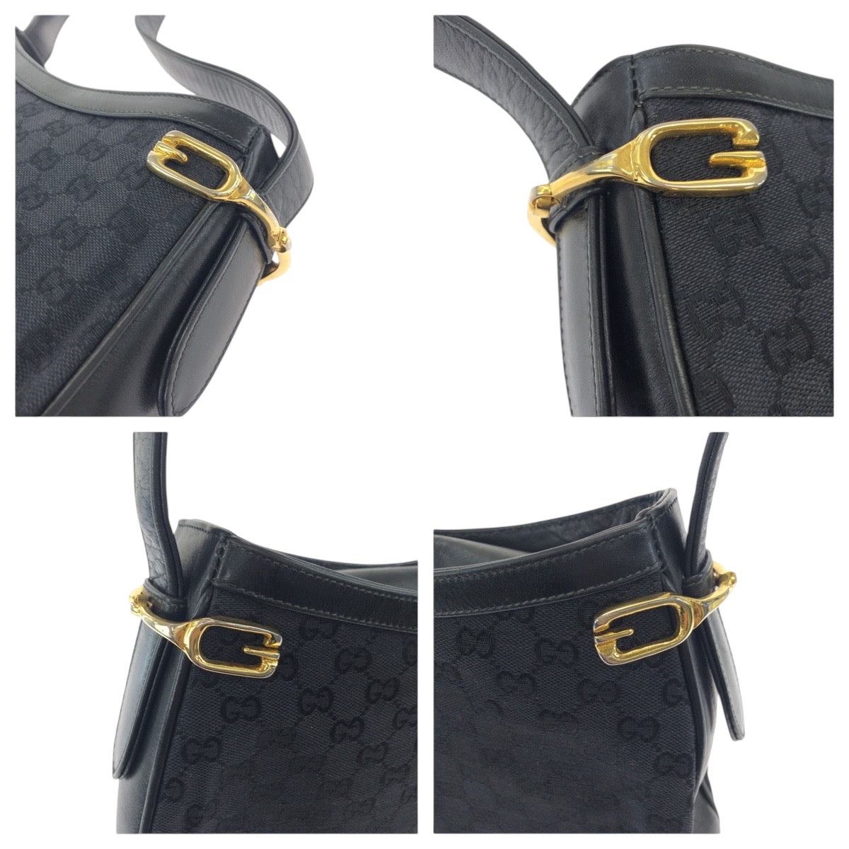 18138
GUCCI グッチ ブラック 黒 ゴールド金具 GGキャンバス ホーボー ショルダーバッグ レディース ABP50