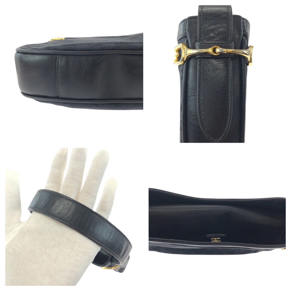 18138
GUCCI グッチ ブラック 黒 ゴールド金具 GGキャンバス ホーボー ショルダーバッグ レディース ABP50