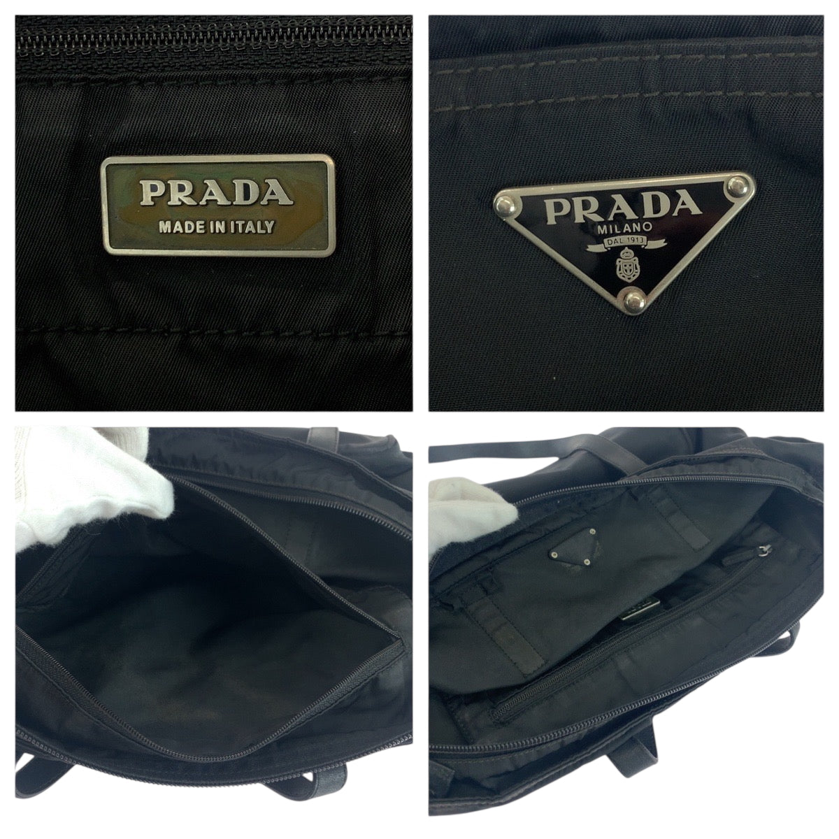18141
PRADA プラダ テスート 三角ロゴプレート ブラック 黒 シルバー金具 ナイロン トートバッグ ショルダーバッグ  レディース ABP34