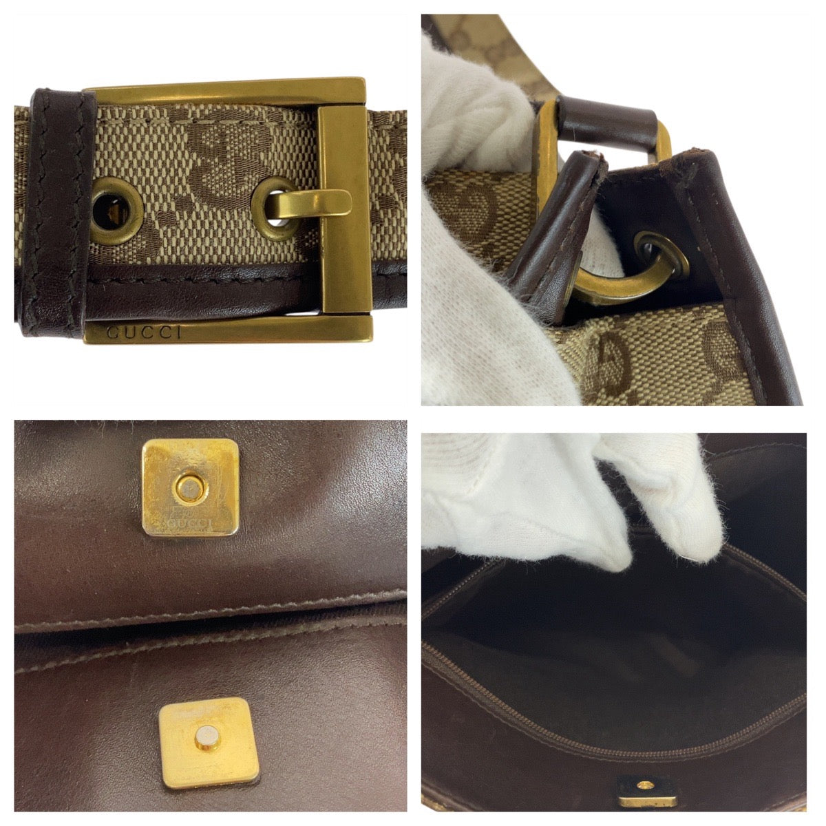 20129
GUCCI グッチ ベージュ ブラウン GGキャンバス / レザー 91762 ショルダーバッグ メッセンジャーバッグ レディース ABP29