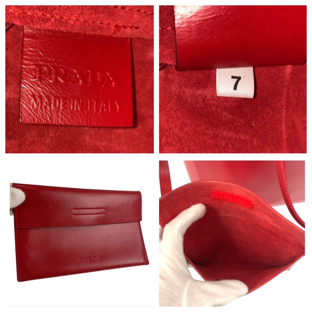 18144
PRADA プラダ ロゴ型抜き レッド レザー / スウェード トートバッグ ショルダーバッグ レディース ABP40