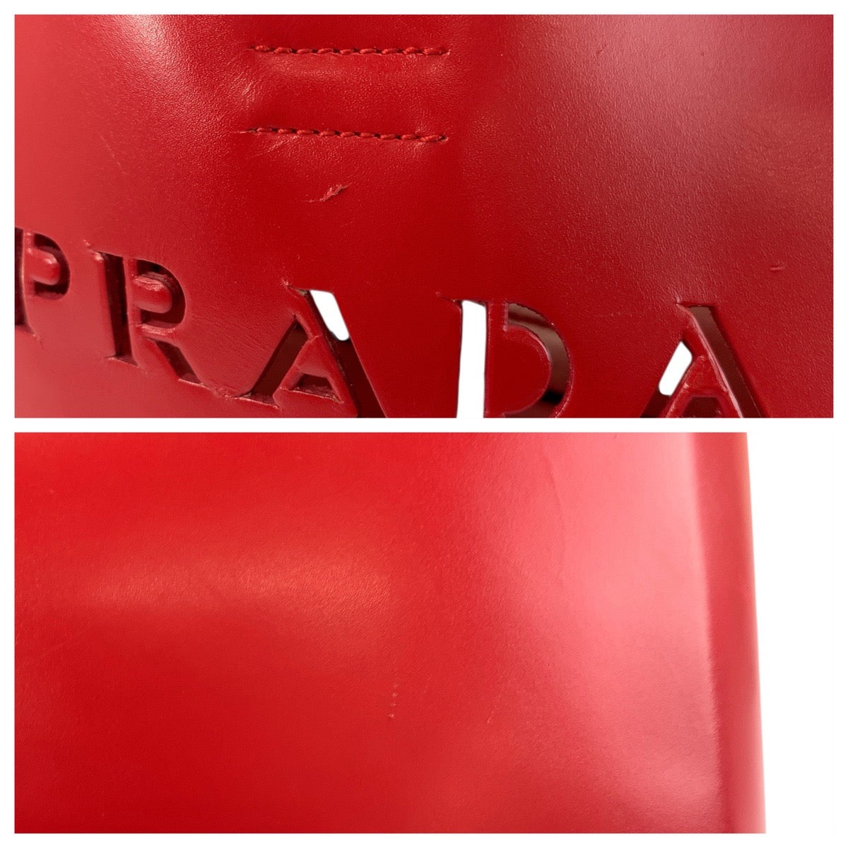 18144
PRADA プラダ ロゴ型抜き レッド レザー / スウェード トートバッグ ショルダーバッグ レディース ABP40