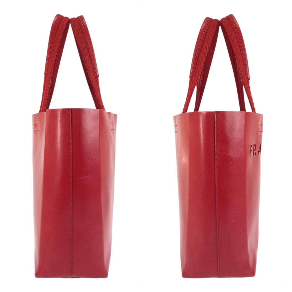 18144
PRADA プラダ ロゴ型抜き レッド レザー / スウェード トートバッグ ショルダーバッグ レディース ABP40