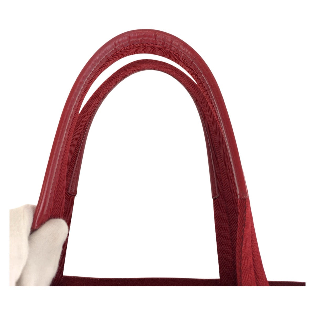 18144
PRADA プラダ ロゴ型抜き レッド レザー / スウェード トートバッグ ショルダーバッグ  レディース ABP40