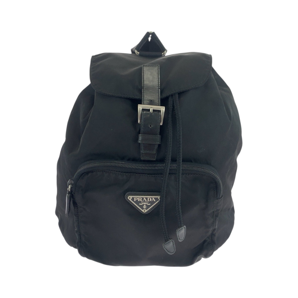 18146
PRADA プラダ テスート 三角ロゴプレート ブラック 黒 シルバー金具 ナイロン リュックサック バックパック  レディース ABP38