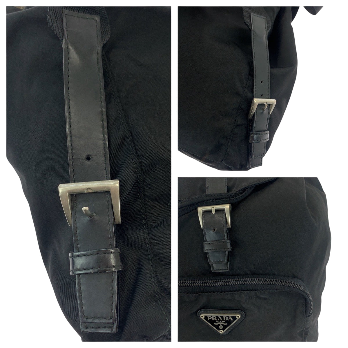 18146
PRADA プラダ テスート 三角ロゴプレート ブラック 黒 シルバー金具 ナイロン リュックサック バックパック  レディース ABP38