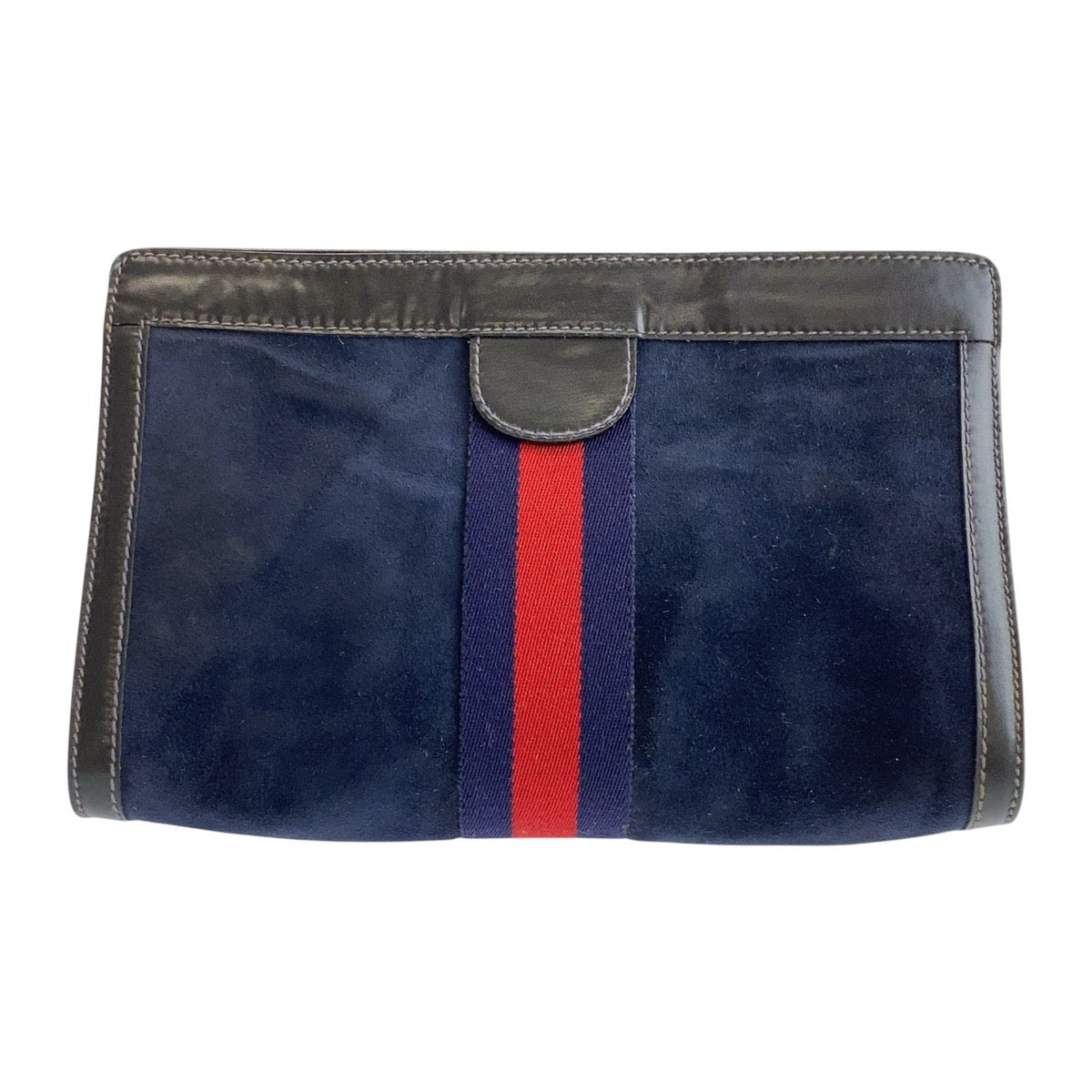 18147
GUCCI グッチ ヴィンテージ オールドグッチ シェリーライン ネイビー ブラック スウェード / レザー クラッチバッグ セカンドバッグ  メンズ AB19