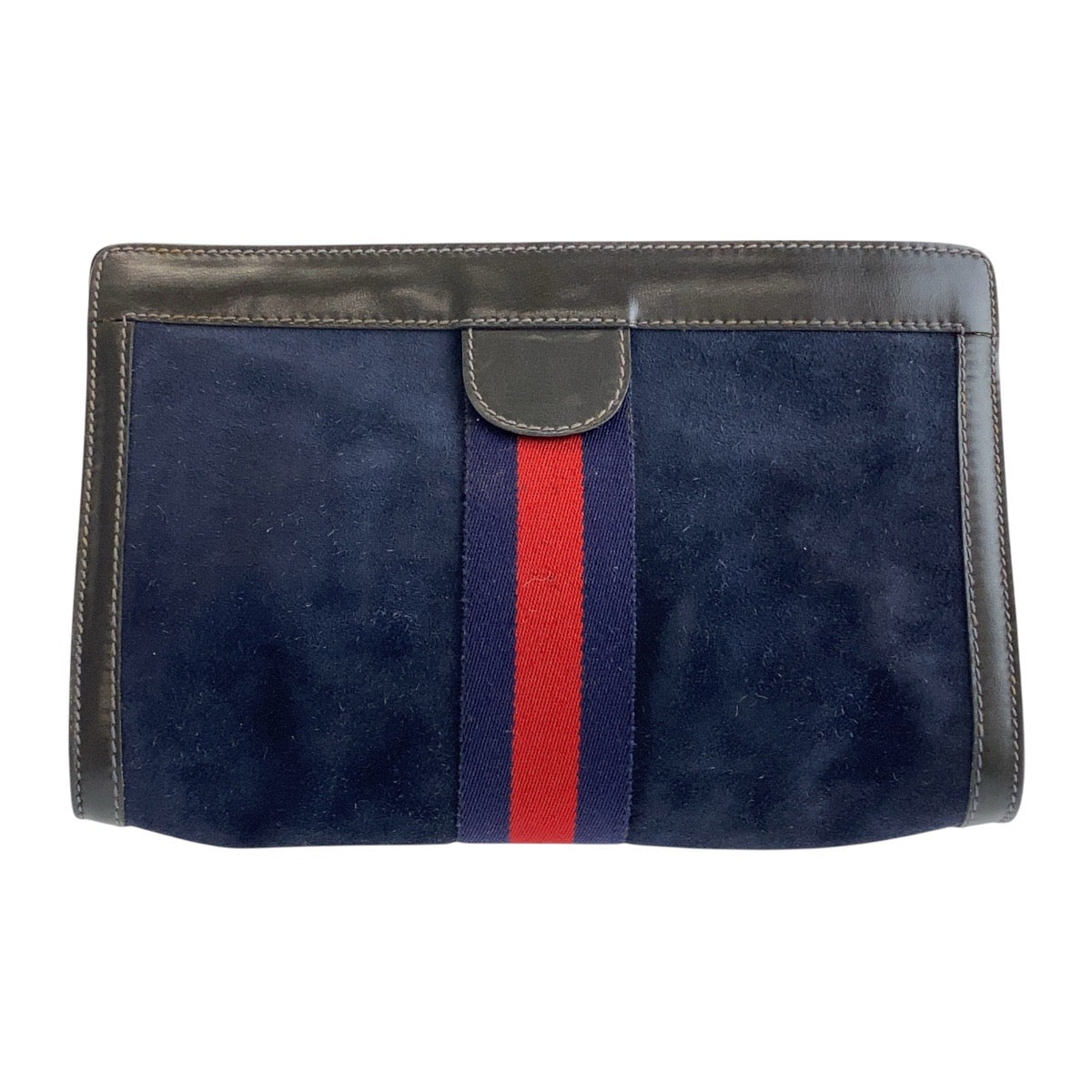 18147
GUCCI グッチ ヴィンテージ オールドグッチ シェリーライン ネイビー ブラック スウェード / レザー クラッチバッグ セカンドバッグ  メンズ AB19