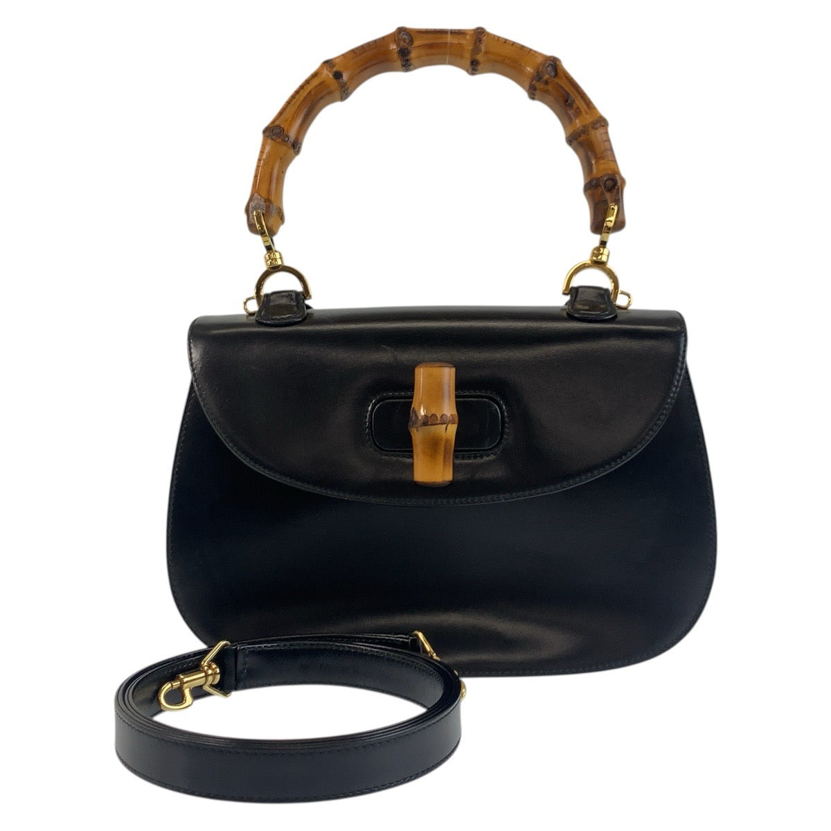 18148
GUCCI グッチ ヴィンテージ バンブー ブラック 黒 ゴールド金具 レザー 000 2684 ハンドバッグ ショルダーバッグ 2way  レディース ABP110