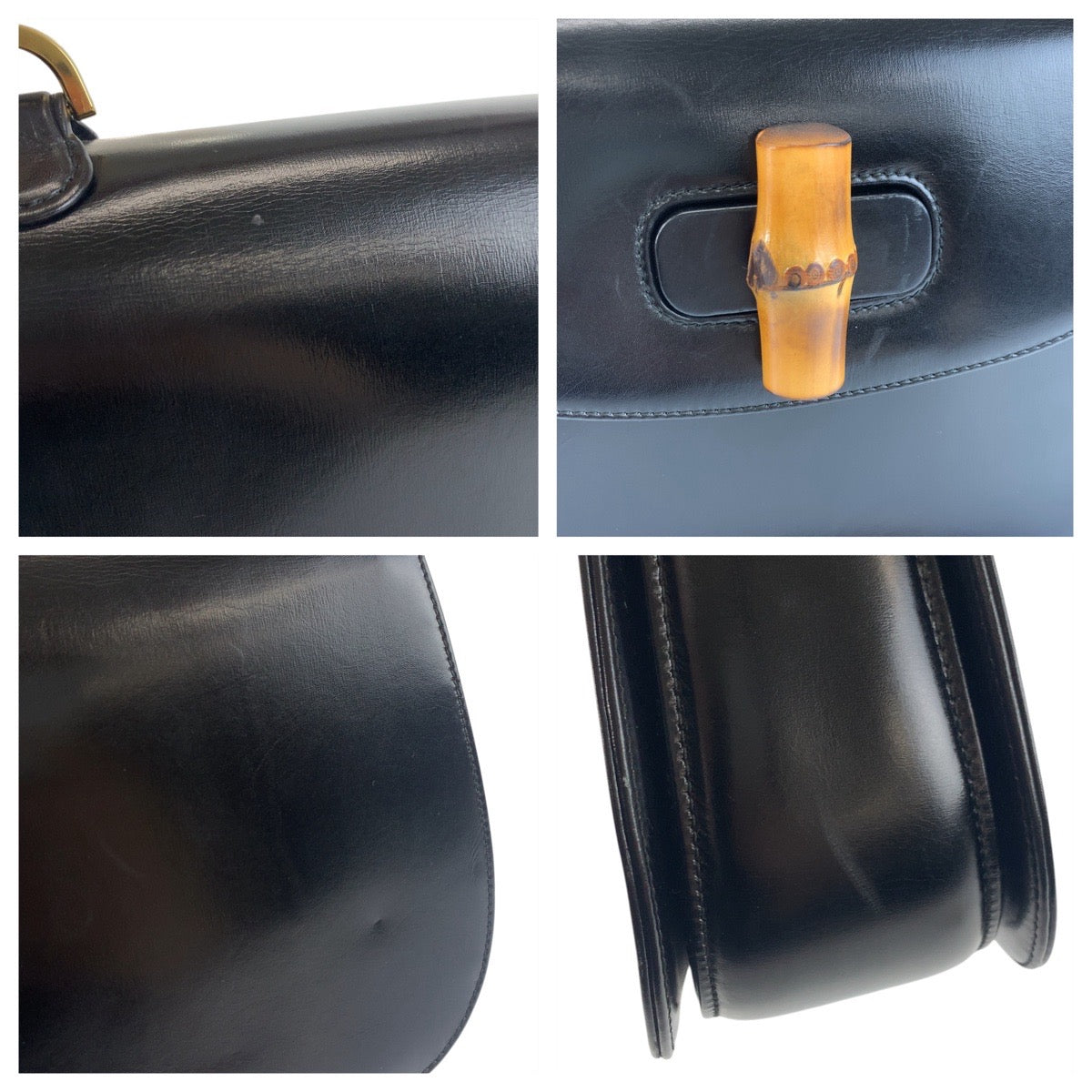 18148
GUCCI グッチ ヴィンテージ バンブー ブラック 黒 ゴールド金具 レザー 000 2684 ハンドバッグ ショルダーバッグ 2way  レディース ABP110