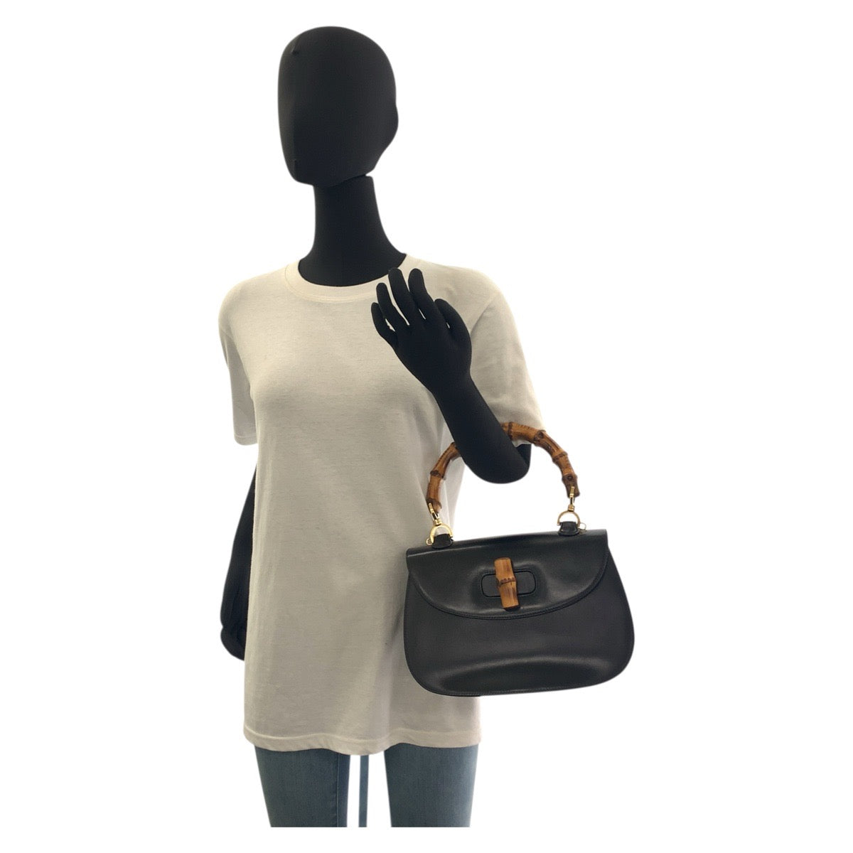 18148
GUCCI グッチ ヴィンテージ バンブー ブラック 黒 ゴールド金具 レザー 000 2684 ハンドバッグ ショルダーバッグ 2way  レディース ABP110