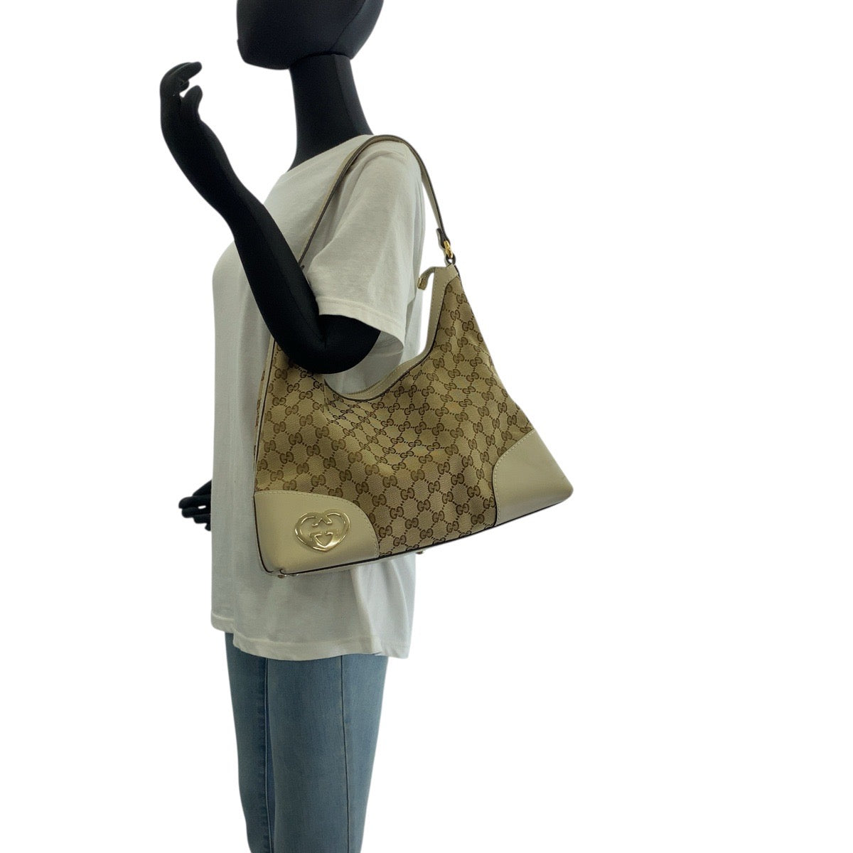 18151
GUCCI グッチ ラブリー ベージュ アイボリー ゴールド金具 GGキャンバス / レザー 257070 ホーボー ショルダーバッグ  レディース ABP48