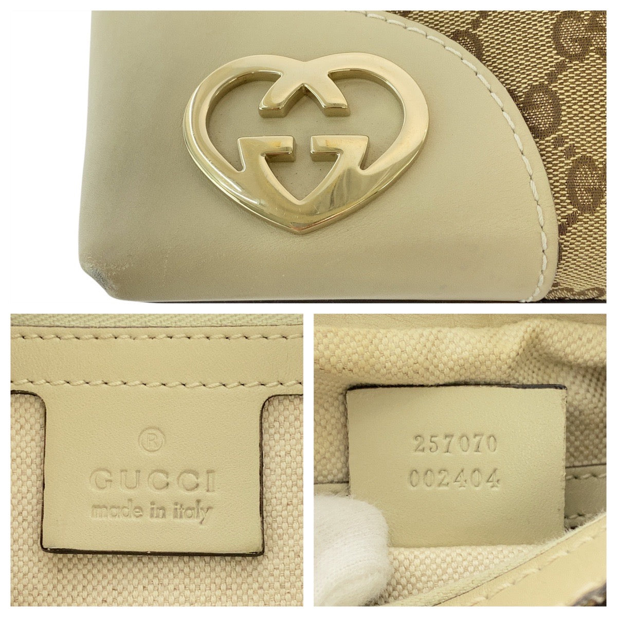 18151
GUCCI グッチ ラブリー ベージュ アイボリー ゴールド金具 GGキャンバス / レザー 257070 ホーボー ショルダーバッグ  レディース ABP48