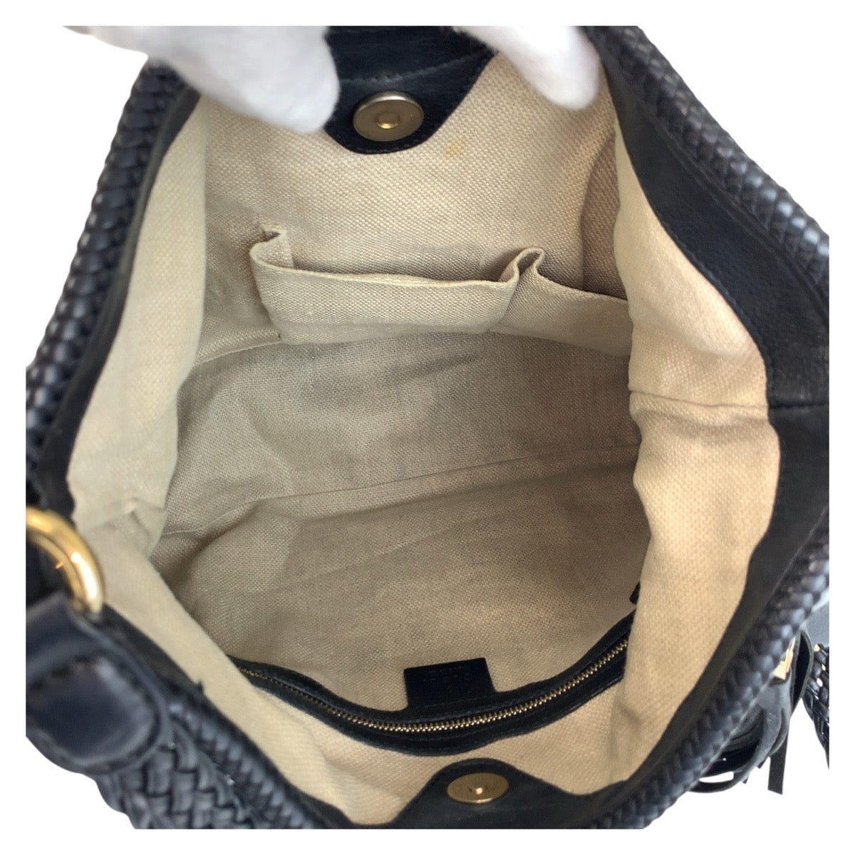 18152
GUCCI グッチ タッセル 編みこみ ブラック 黒 ゴールド金具 レザー 257026 ホーボー ショルダーバッグ  レディース