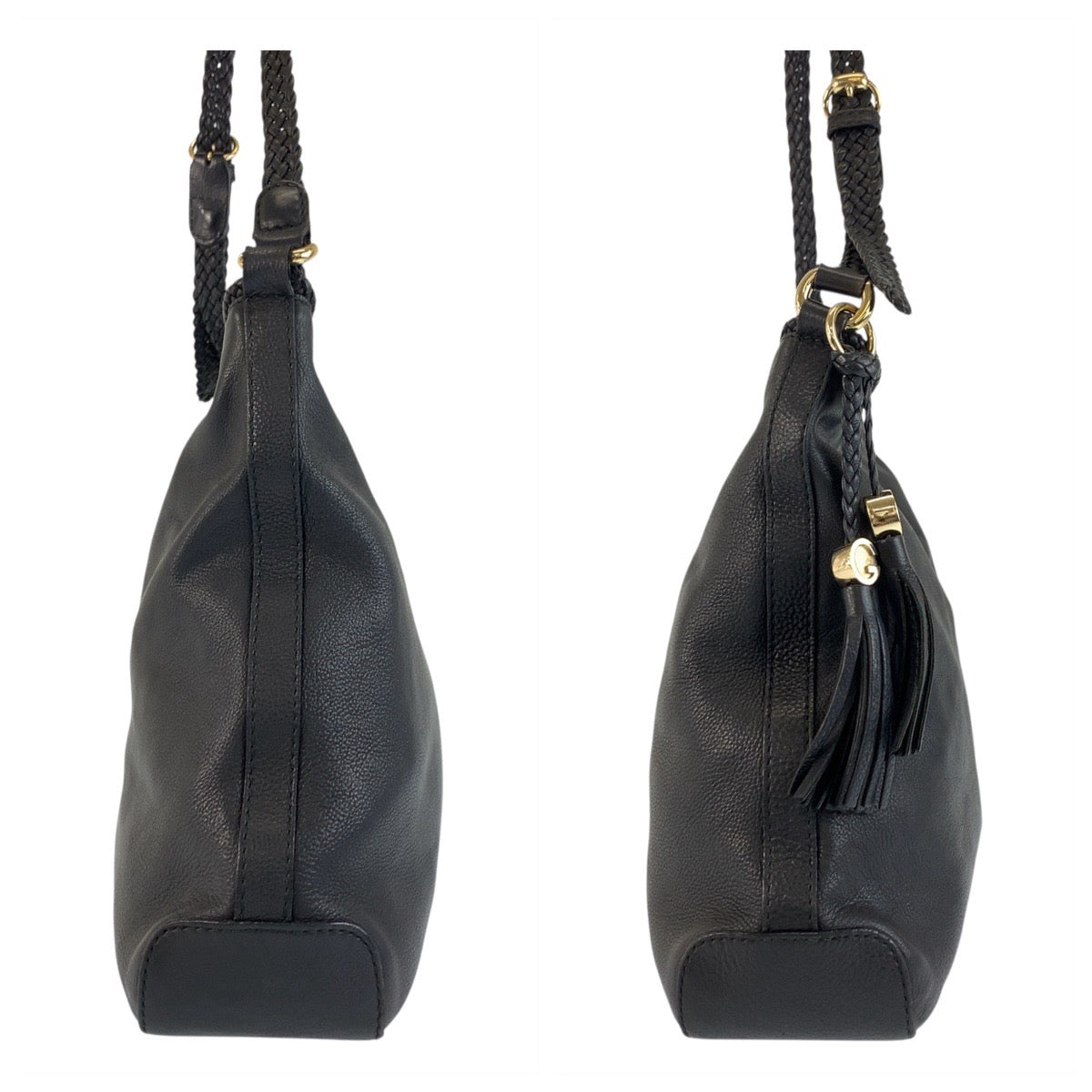 18152
GUCCI グッチ タッセル 編みこみ ブラック 黒 ゴールド金具 レザー 257026 ホーボー ショルダーバッグ  レディース