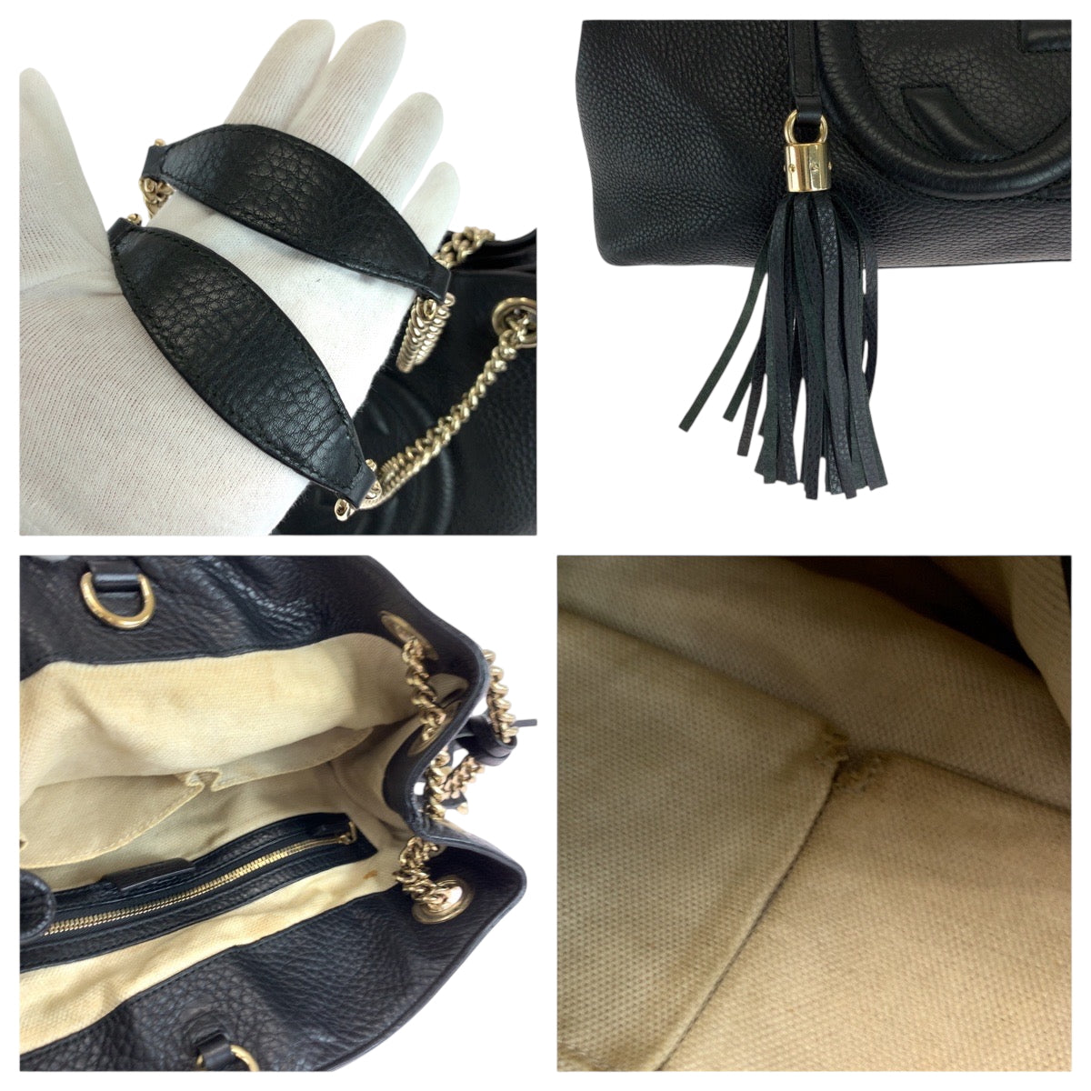 18156
GUCCI グッチ ソーホー インターロッキング ブラック 黒 ゴールド金具 レザー 308982 チェーンショルダーバッグ トートバッグ  レディース ABP80