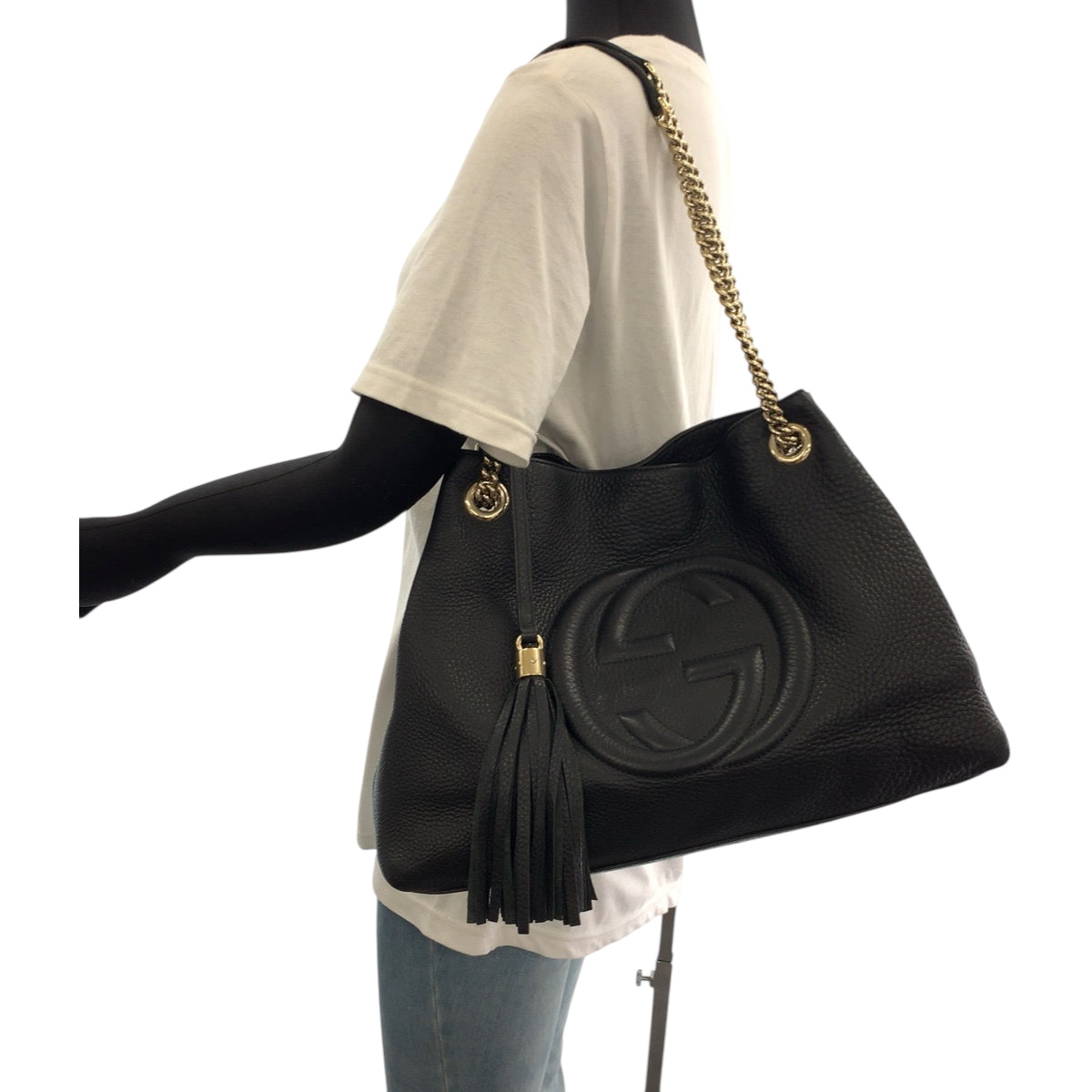 18156
GUCCI グッチ ソーホー インターロッキング ブラック 黒 ゴールド金具 レザー 308982 チェーンショルダーバッグ トートバッグ  レディース ABP80