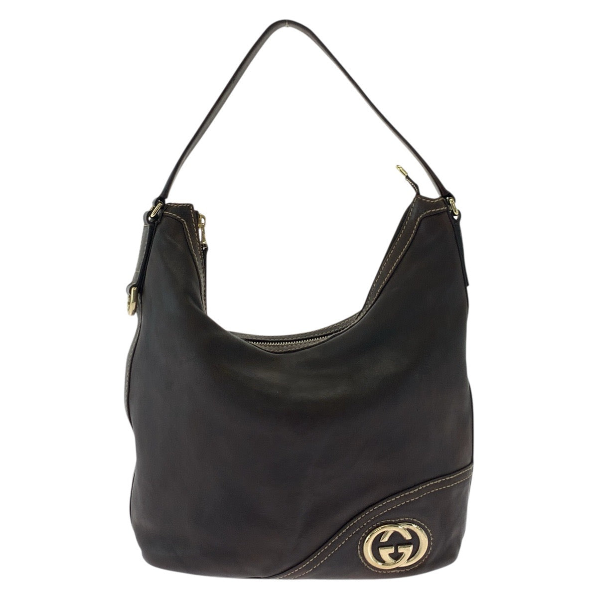 18158
GUCCI グッチ インターロッキング ブラウン ゴールド金具 レザー 182491 ショルダーバッグ  レディース ABP35