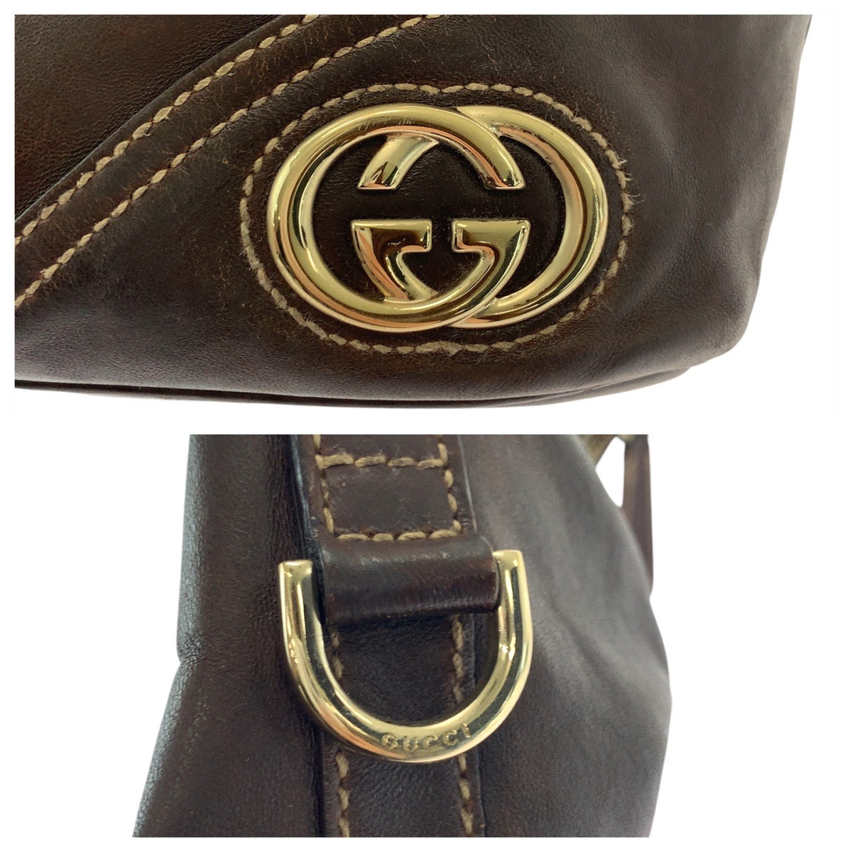 18158
GUCCI グッチ インターロッキング ブラウン ゴールド金具 レザー 182491 ショルダーバッグ  レディース ABP35