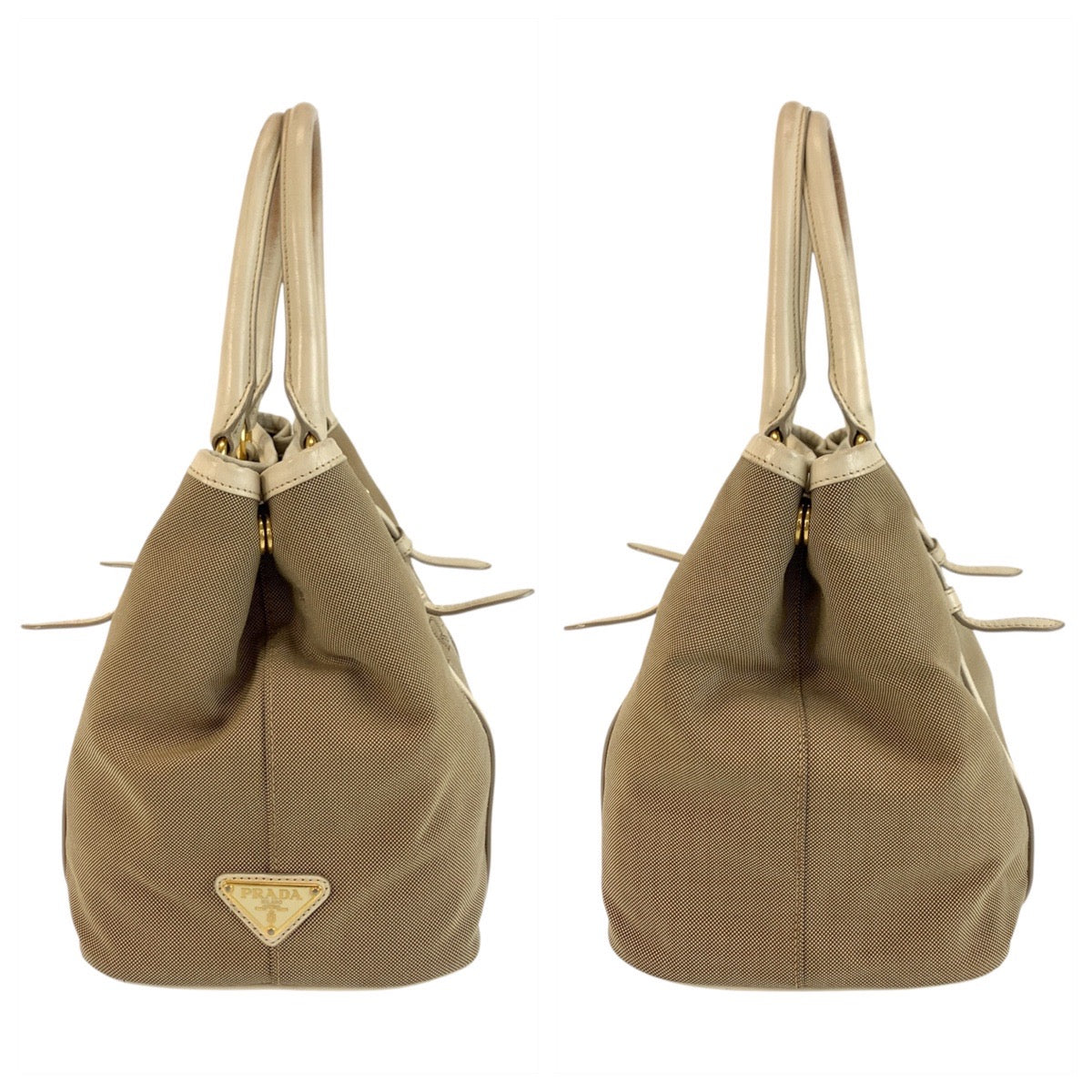 18159
PRADA プラダ ロゴジャガード ベージュ ゴールド金具 キャンバス / レザー トートバッグ ショルダーバッグ 2way レディース AB43