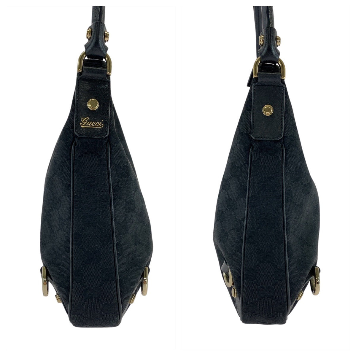 18160
GUCCI グッチ アビー ブラック 黒 ゴールド金具 GGキャンバス / レザー 130738 ホーボー ショルダーバッグ ハンドバッグ  レディース