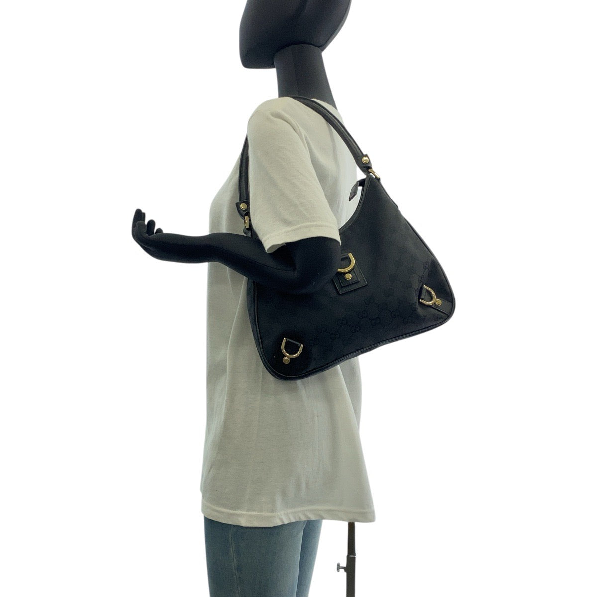 18160
GUCCI グッチ アビー ブラック 黒 ゴールド金具 GGキャンバス / レザー 130738 ホーボー ショルダーバッグ ハンドバッグ  レディース