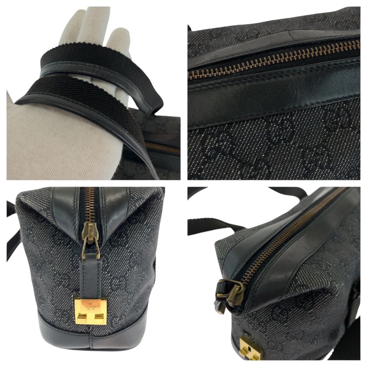 18161
GUCCI グッチ ブラック 黒 ゴールド金具 GGキャンバス 92734 ショルダーバッグ ボストンバッグ ハンドバッグ  レディース A48