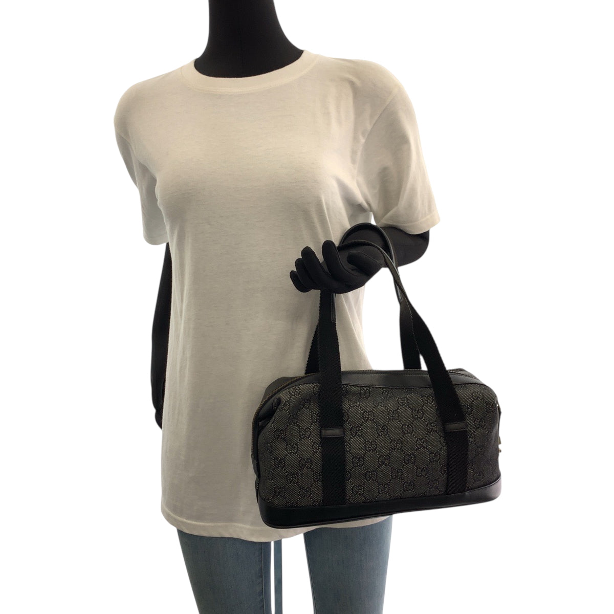18161
GUCCI グッチ ブラック 黒 ゴールド金具 GGキャンバス 92734 ショルダーバッグ ボストンバッグ ハンドバッグ  レディース A48