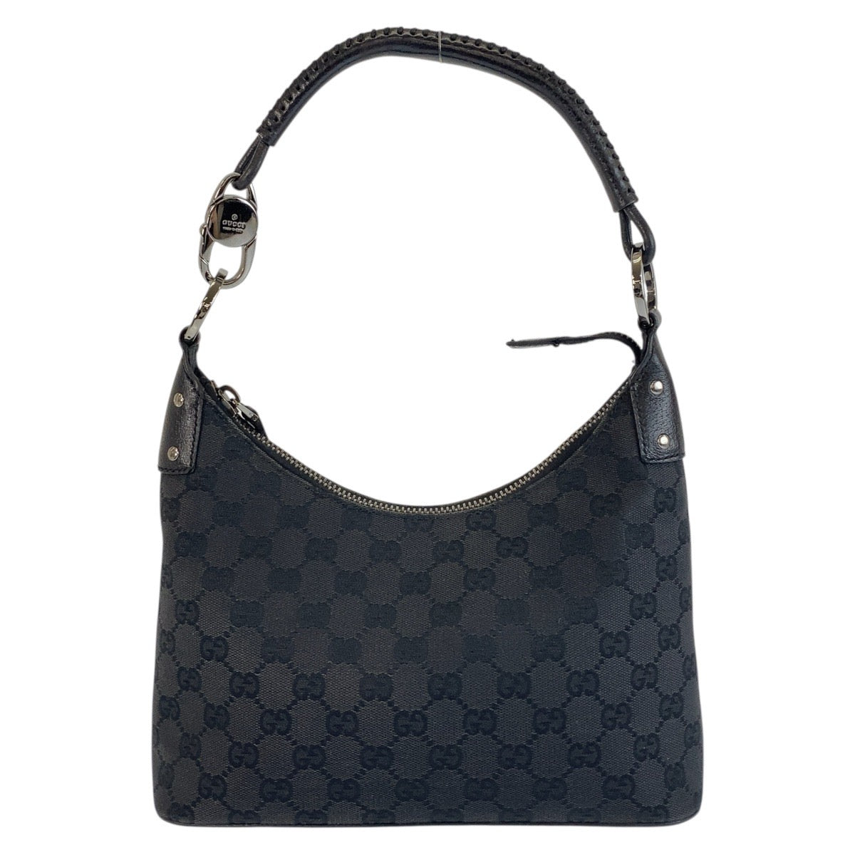 18164
GUCCI グッチ ブラック 黒 シルバー金具 GGキャンバス / レザー 115002 ホーボー ショルダーバッグ ハンドバッグ  レディース A46