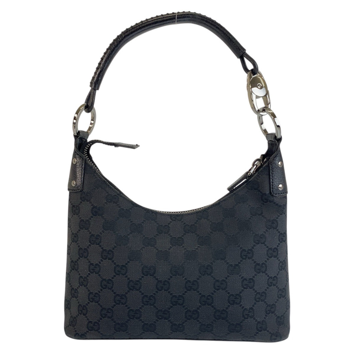 18164
GUCCI グッチ ブラック 黒 シルバー金具 GGキャンバス / レザー 115002 ホーボー ショルダーバッグ ハンドバッグ  レディース A46