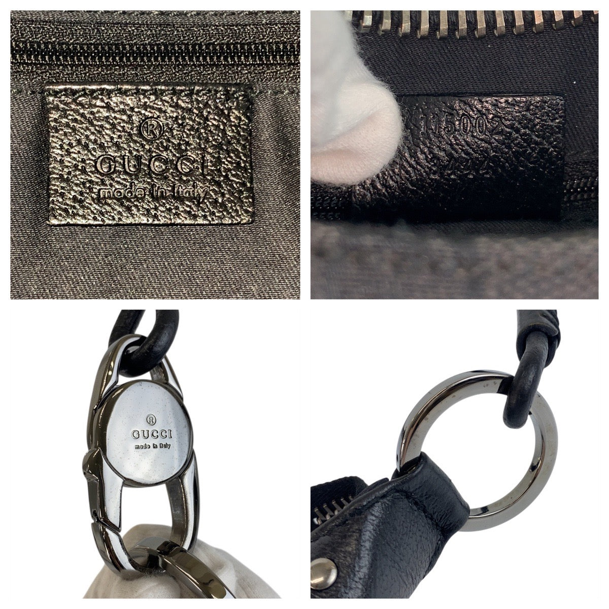18164
GUCCI グッチ ブラック 黒 シルバー金具 GGキャンバス / レザー 115002 ホーボー ショルダーバッグ ハンドバッグ  レディース A46