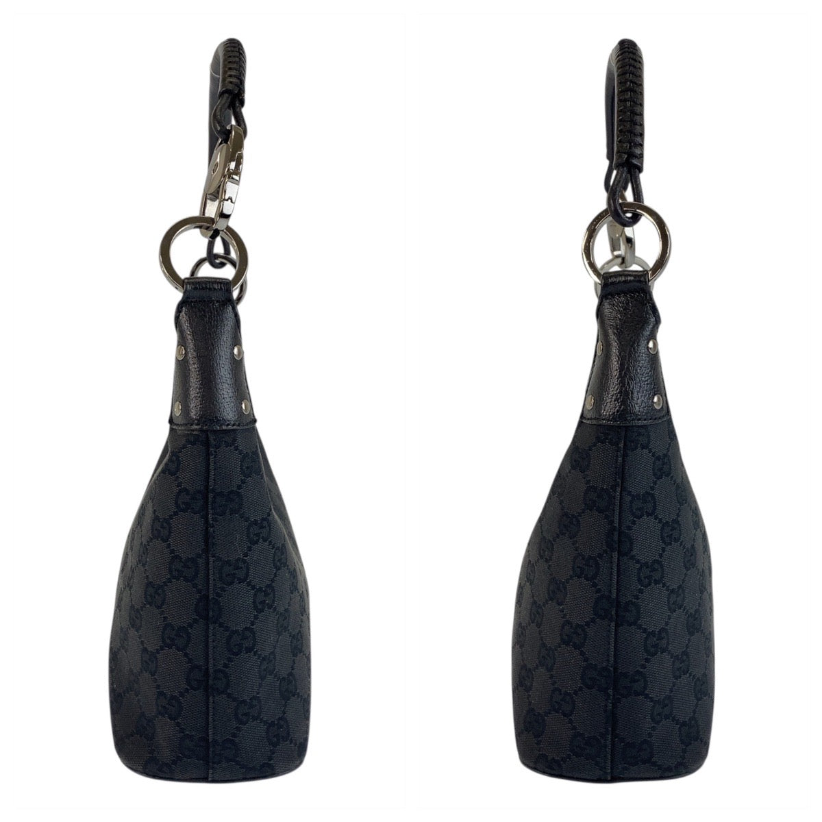 18164
GUCCI グッチ ブラック 黒 シルバー金具 GGキャンバス / レザー 115002 ホーボー ショルダーバッグ ハンドバッグ  レディース A46