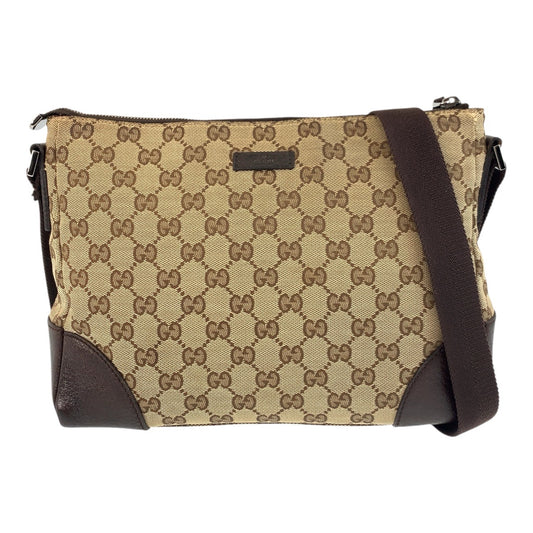 18166
GUCCI グッチ ベージュ ブラウン GGキャンバス / レザー 114273 ショルダーバッグ メッセンジャーバッグ  レディース ABP43