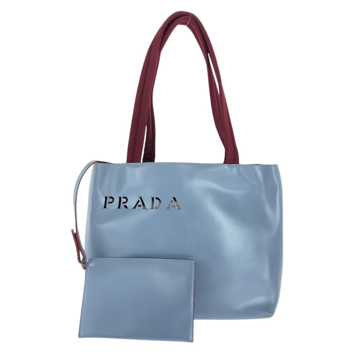 18167
PRADA プラダ カットオフロゴ ブルー ワインレッド レザー トートバッグ ショルダーバッグ  レディース AB33