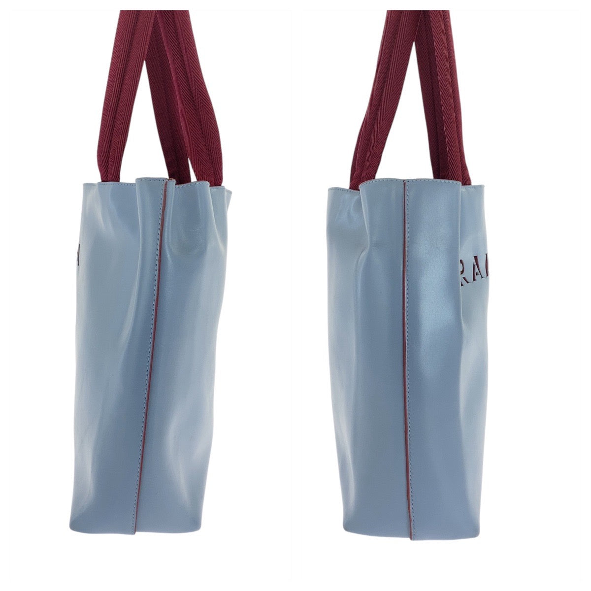 18167
PRADA プラダ カットオフロゴ ブルー ワインレッド レザー トートバッグ ショルダーバッグ  レディース AB33