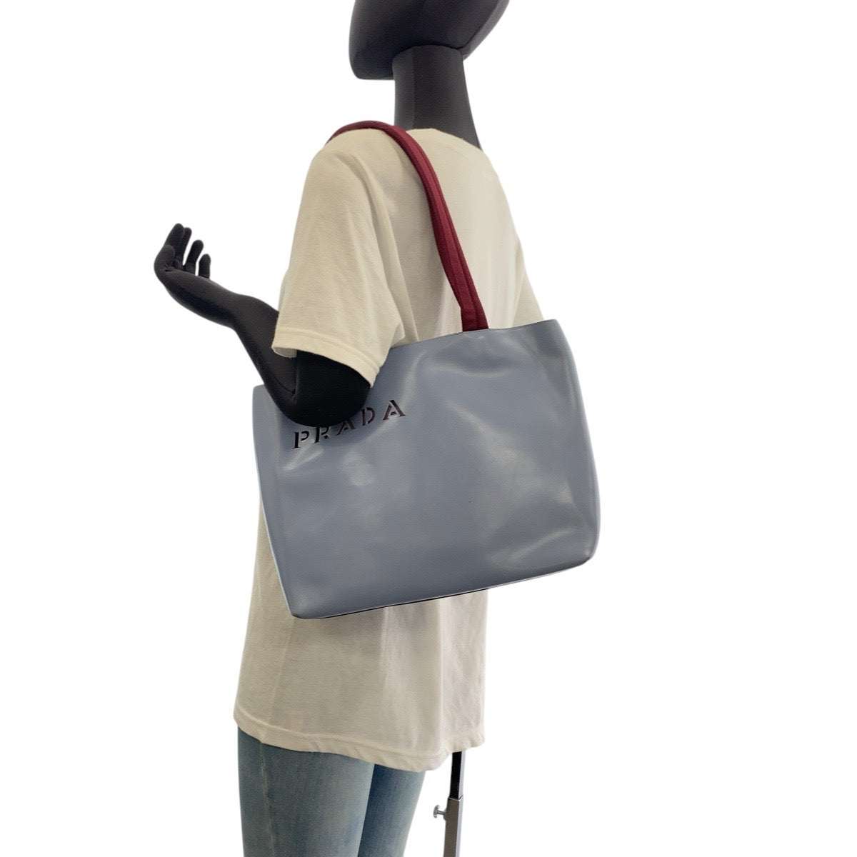 18167
PRADA プラダ カットオフロゴ ブルー ワインレッド レザー トートバッグ ショルダーバッグ  レディース AB33