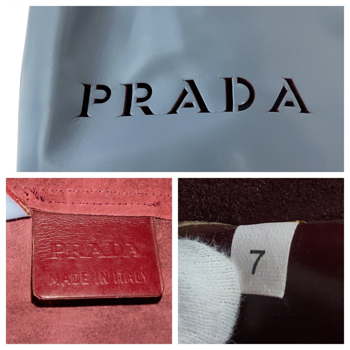 18167
PRADA プラダ カットオフロゴ ブルー ワインレッド レザー トートバッグ ショルダーバッグ  レディース AB33