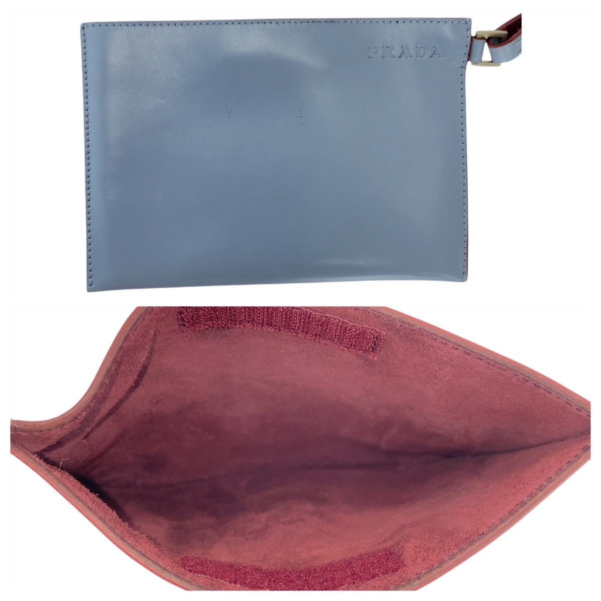 18167
PRADA プラダ カットオフロゴ ブルー ワインレッド レザー トートバッグ ショルダーバッグ  レディース AB33