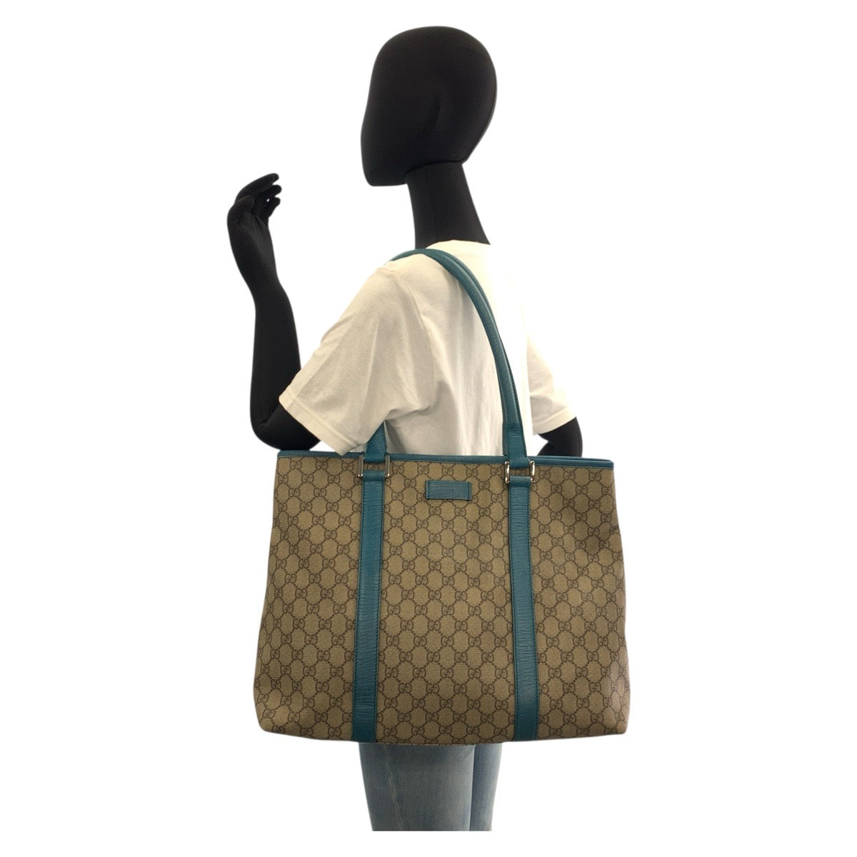 18168
GUCCI グッチ ベージュ ブルー シルバー金具 GGスプリームキャンバス / レザー 114288 トートバッグ ショルダーバッグ  レディース AB24