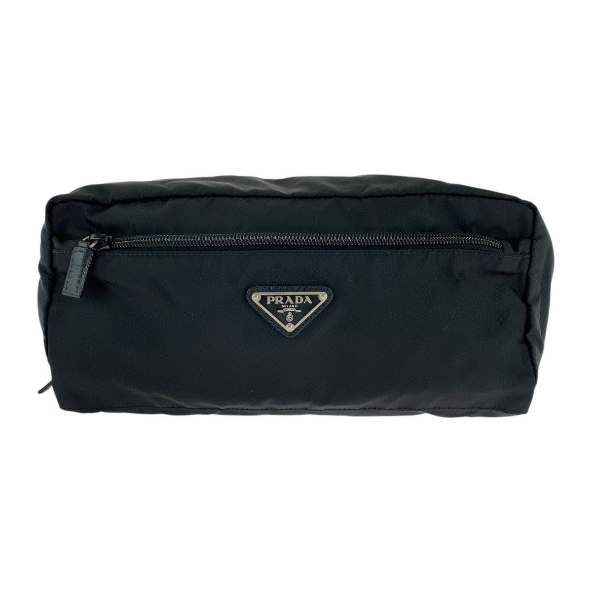 18169
PRADA プラダ テスート サフィアーノレザー 三角ロゴプレート ブラック 黒 シルバー金具 ナイロン / レザー クラッチバッグ セカンドバッグ ポーチ  メンズ AB29