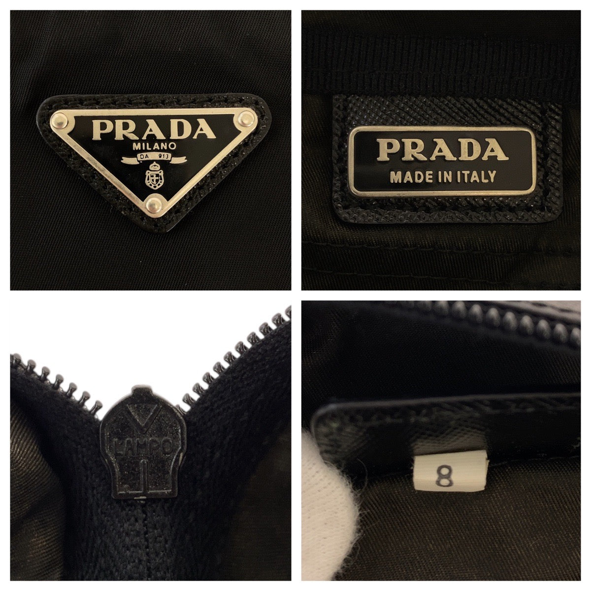 18169
PRADA プラダ テスート サフィアーノレザー 三角ロゴプレート ブラック 黒 シルバー金具 ナイロン / レザー クラッチバッグ セカンドバッグ ポーチ  メンズ AB29