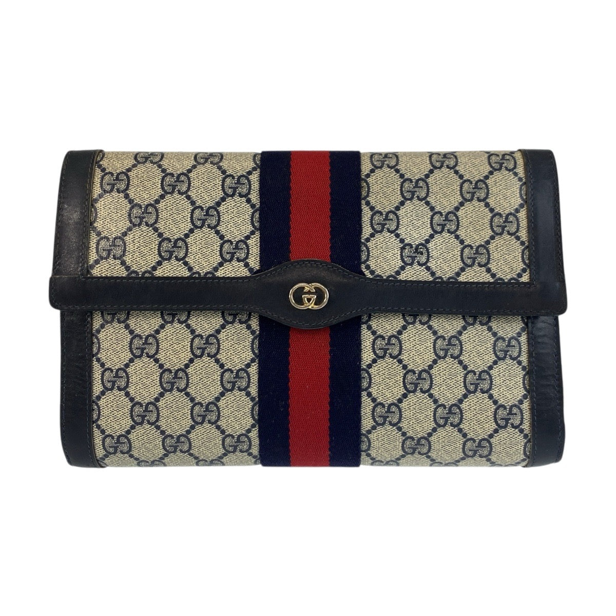 18171
GUCCI グッチ シェリーライン グレー ネイビー ゴールド金具 GGスプリームキャンバス / レザー 38 クラッチバッグ セカンドバッグ  メンズ ABP24