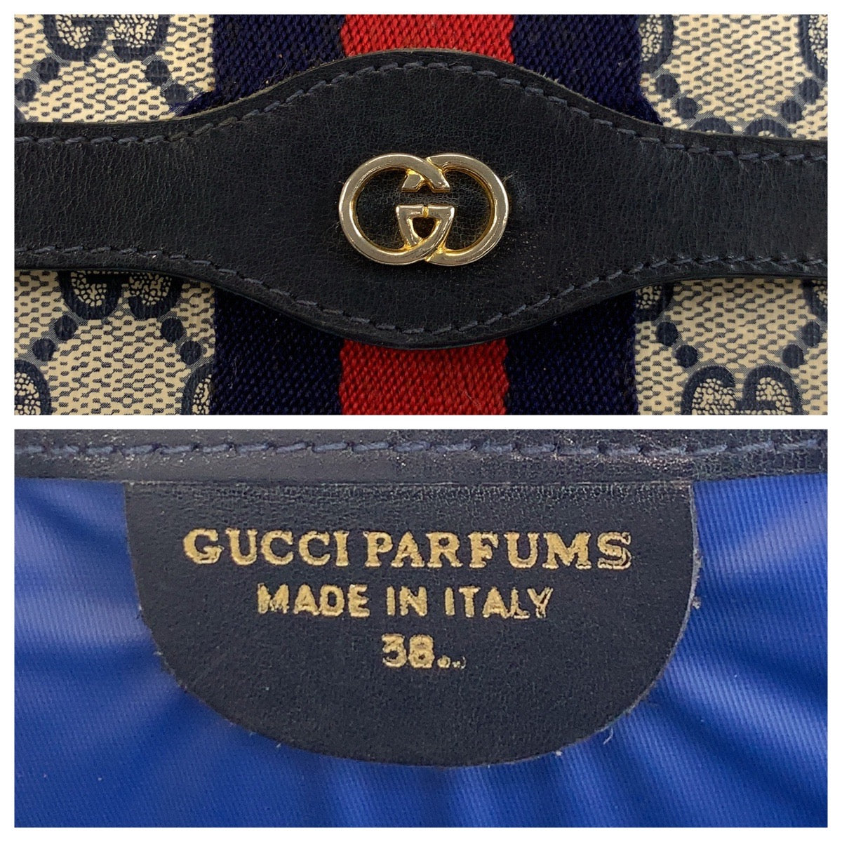 18171
GUCCI グッチ シェリーライン グレー ネイビー ゴールド金具 GGスプリームキャンバス / レザー 38 クラッチバッグ セカンドバッグ  メンズ ABP24