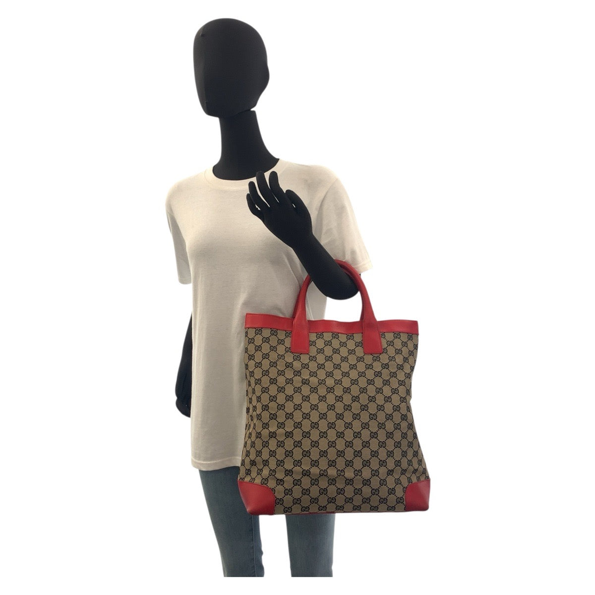 18172
GUCCI グッチ ベージュ レッド GGキャンバス / レザー 002 1121 トートバッグ  レディース AB38