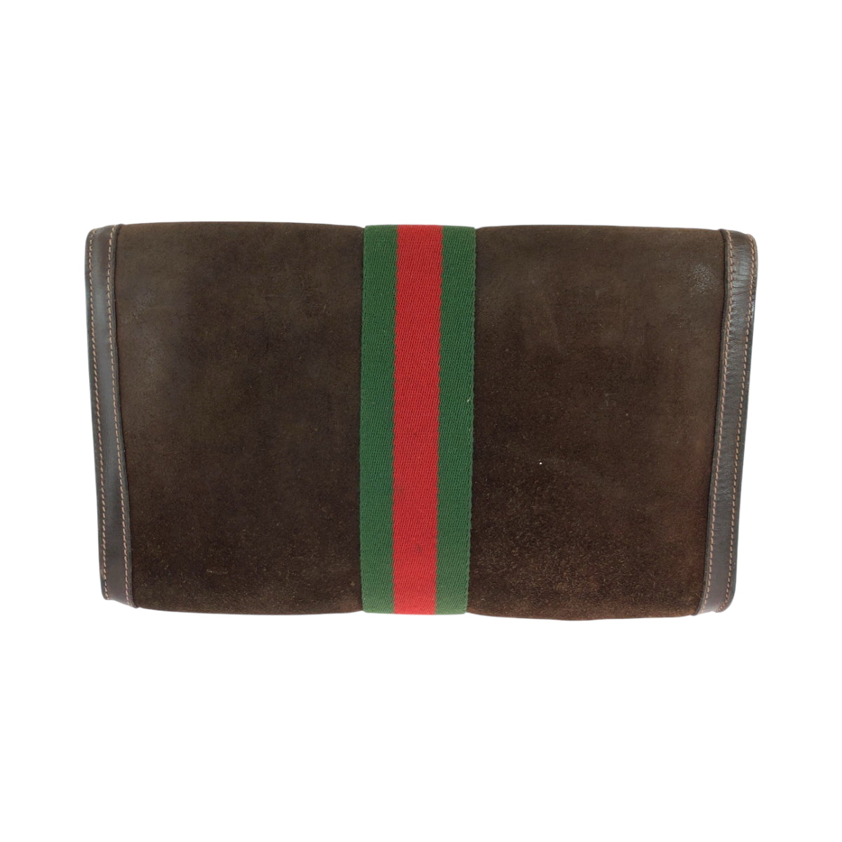 18174
GUCCI グッチ ヴィンテージ GUCCI PARFUMS オールドグッチ シェリーライン ブラウン レッド グリーン ゴールド金具 スウェード / レザー クラッチバッグ セカンドバッグ  レディース AB24